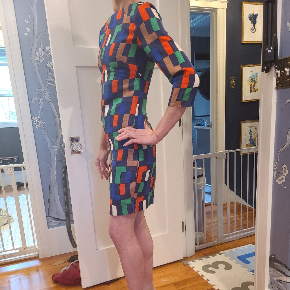 MILLY Colorblock Shealth Dress Multi 3/4 sleeve